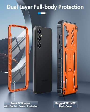 FNTCASE for Samsung Galaxy S24-FE Case: Military Grade Drop Proof Protection Mobile Cover with Kickstand | Matte Textured Rugged Shockproof TPU | Protective Sturdy Phone Case Orange - Image 3