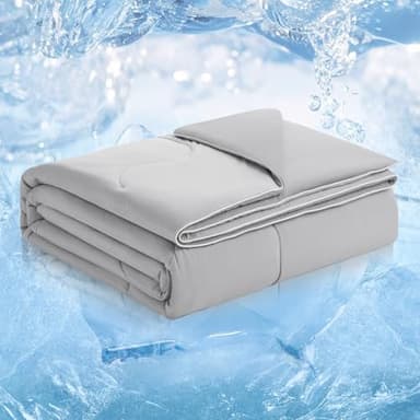 Cozy Bliss Viscose Cooling Comforter King Size, Reversible Cooling Blanket for Hot Sleepers and Night Sweats, Q-Max 0.4 Breathable Summer Comforter Quilt, Lightweight Soft Silky Smooth, Cool Grey - Image 1