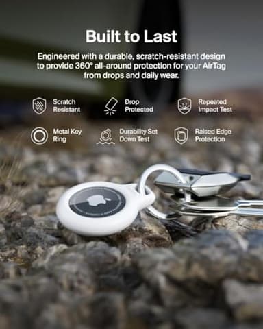 Belkin Apple AirTag Secure Holder with Key Ring - Durable Scratch Resistant Case With Open Face & Raised Edges - Protective AirTag Keychain Accessory For Keys, Pets, Luggage, Backpacks & More - White - Image 5