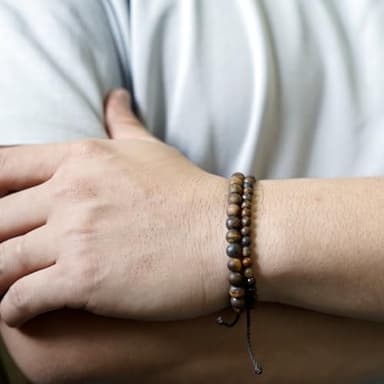 2 Pcs Natural Gemstone Beaded（4mm/6mm）Healing Jewelry，Handmade Adjustable Bracelet for Man Women,Matching Bead Couple Bracelets for Boyfriend Girlfriend (Tiger-eye（Matte) - Image 3
