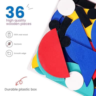 LiKee Open Ended Wooden Shape Puzzles (36 Blocks&60 Cards) for Toddlers 3+ Years Old, Montessori Development Toys Preschool Education Activity Travel Toy Board Games for Kids 4-8 Yrs - Image 3