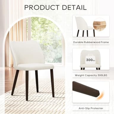 COLAMY Upholstered Dining Chairs Set of 6, Modern Fabric Dining Room Kitchen Side Chair with Padded Seat and Wood Legs for Restaurant/Cafe, Beige - Image 5