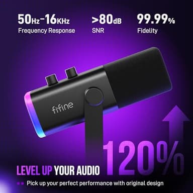 FIFINE USB/XLR Dynamic Microphone for Podcast Recording, PC Computer Gaming Streaming Mic with RGB Light, Mute Button, Headphones Jack, Desktop Stand, Vocal Mic for Singing YouTube-AmpliGame AM8 - Image 3