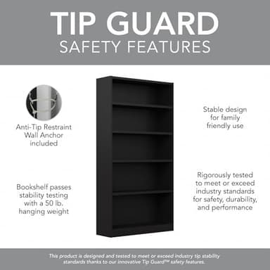 Bush Furniture Universal Tall 5 Shelf Bookcase in Black, Vertical Storage and Display Bookshelf for Home Office or Living Room Organization - Image 7