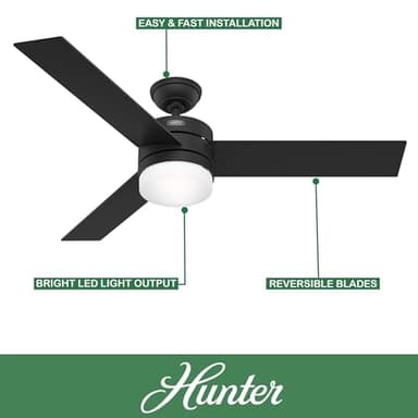 Hunter Fan 54 Inch Black Outdoor/Indoor Ceiling fan with Light and Remote for Porch, Living Room, Office, Kitchen (Renewed) - Image 2