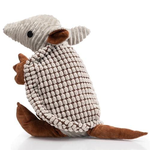 Hollypet Plush Dog Squeaky Toy Stuffed Armadillo Animal Pet Puppy Chew Toys with Clean Teeth for Small Medium Large All Breed Sizes Dogs, Gray Large, 8 in - Image 1