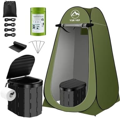 Portable Toilet Kit, Camping Toilet with Pop-Up Privacy Tent and Poo Gel Toilet Bags, Washable Portable Outdoor Showers Changing Rooms - Image 2