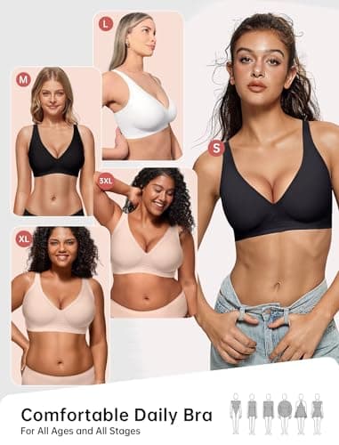 Vertvie Jelly Wireless Bras for Women Push Up Plunge Seamless T-Shirt Bras No Underwire Supportive Full Coverage Bralettes(Black,3X-Large) - Image 5