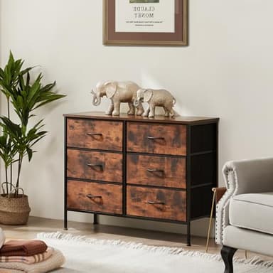 Sweetcrispy Dresser for Bedroom, TV Stand, 6-Drawer Fabric Storage Cabinet with Open Shelves, Console Table, Entertainment Center and Closet Organizers for Living Room Furniture, Brown - Image 5