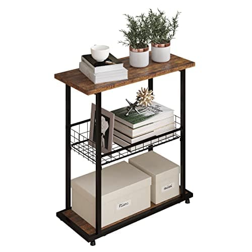 PROXRACER Side Table, 3-Tier End Table, Narrow Sofa Table Bedside Table, Small Nightstand with Storage Shelf for Living Room, Study, Bedroom, Rustic Brown - Image 1