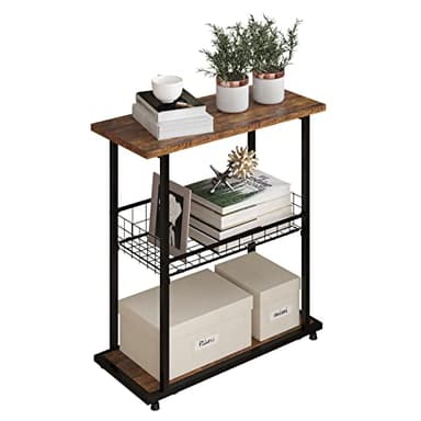 PROXRACER Side Table, 3-Tier End Table, Narrow Sofa Table Bedside Table, Small Nightstand with Storage Shelf for Living Room, Study, Bedroom, Rustic Brown - Image 1