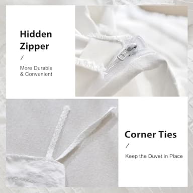 WARMDERN White Boho Duvet Cover Set, Striped Textured Tufted Bedding, Twin Size Washed Microfiber Duvet with Zipper Closure & Corner Ties - Image 5