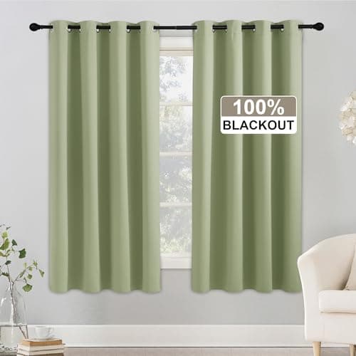 RYB HOME Sage Green 100% Blackout Curtains, Thermal Insulated Room Darkening Window Treatment for Bedroom, 63 inches Long Curtain Drapes Privacy Energy Efficient, Grommet, W52 x L63, 2 Panels - Image 1