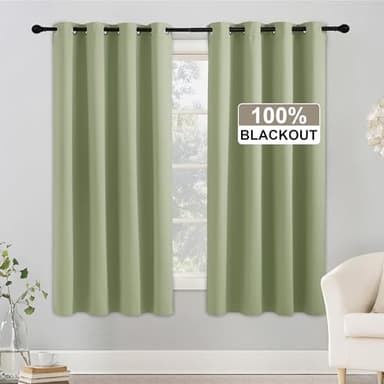RYB HOME Sage Green 100% Blackout Curtains, Thermal Insulated Room Darkening Window Treatment for Bedroom, 63 inches Long Curtain Drapes Privacy Energy Efficient, Grommet, W52 x L63, 2 Panels - Image 1