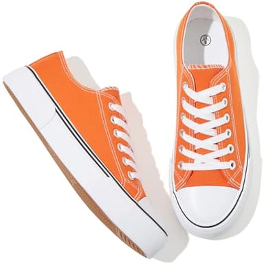 Adokoo Canvas Tennis Shoes for Women Low Top Casual White Black Sneakers for Women Lace Up Fashion Comfortable Walking Shoes (Orange,9.5) - Image 1