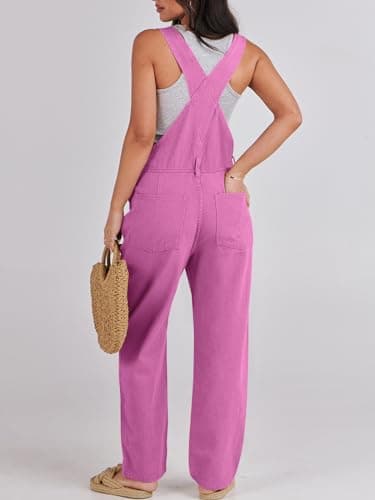 ANRABESS Overalls for Women Loose Fit Denim Overalls Adjustable Strap Jean Jumpsuit Bib Romper 2025 Fall Casual Work Outfits Hot Pink X-Small - Image 2