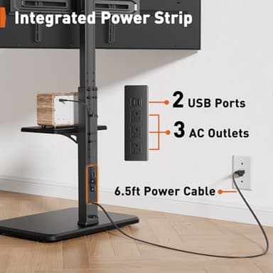 Perlegear Floor TV Stand with Power Outlet, Universal TV Stand for 32-75 inch TVs up to 110 lbs, Height Adjustable Standing TV Mount, Tall TV Mount with Wood Base, Max VESA 600x400mm, PGFS06 - Image 3