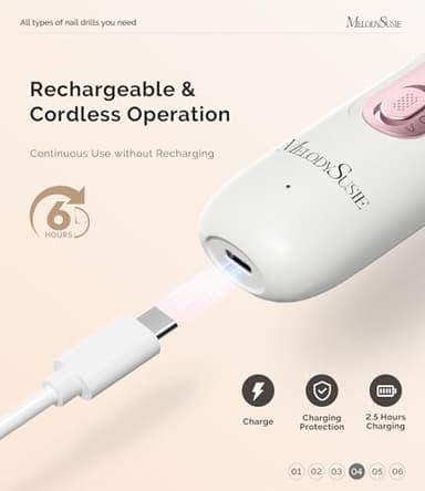 MelodySusie Professional Manicure Pedicure Kit,8-in-1 Electric Nail Drill Set with 5 Speeds,Rechargeable Cordless E-File with 360° LED Light,Perfect Hand Foot Care Trimmer Polish Tools - PC760G - Image 5
