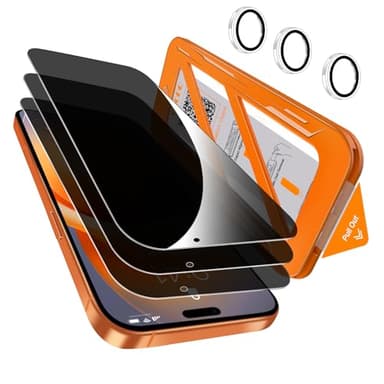 QHOHQ [1-Second Auto-Install] 3 Pack Privacy Screen Protector for iPhone 17 Pro Max [6.9 Inch] + 1 Set Camera Lens Protector, 25° Anti Spy Tempered Glass, [Military Grade Shatterproof], Case Friendly - Image 1