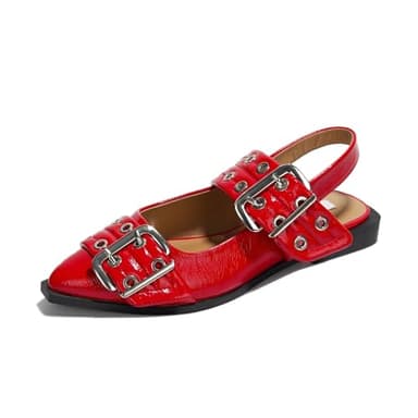 Project Cloud Womens Flats - Memory Foam Flats Shoes for Women Footwear Non-Slip Rubber Sole Womens Sandals - Perfect Sandals for Women 2025 (Katharyn, Red Patent, 6) - Image 1