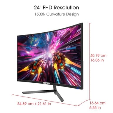 Sceptre 24-inch Curved Gaming Monitor 1080p up to 165Hz DisplayPort HDMI 99% sRGB, AMD FreeSync Build-in Speakers Machine Black (C248B-FWT168) - Image 2