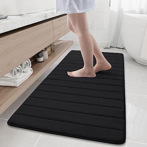 Buganda Memory Foam Bath Mat, 60" x 24", Ultra Soft and Non-Slip Bathroom Rugs, Water Absorbent and Machine Washable Bath Rug Runner for Bathroom, Shower, and Tub, Black - Image 1