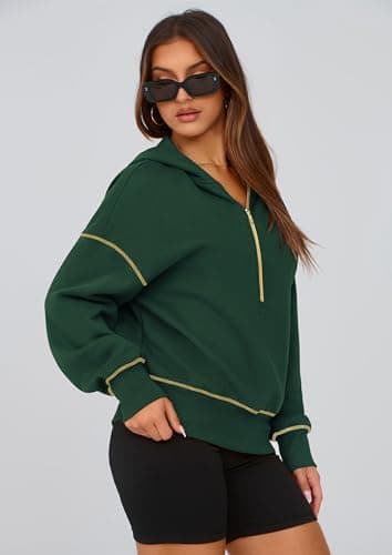 PRETTYGARDEN Women's 2025 Fall Hooded Sweatshirts Long Sleeve Half Zip Cropped Hoodies Pullover Winter Fashion Clothes (Dark Green,X-Large) - Image 8