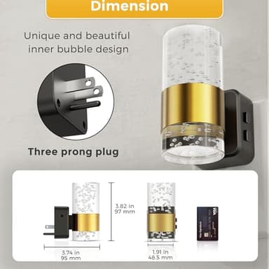 Night Lights Plug into Wall 2 Pack, Dimmable Night Light with Dusk-to-Dawn Light Sensor, Soft White/Cool White/Amber 3 Light Color, Adjustable Brightness, Rotatable plug, Bubble Nightlight for Hallway - Image 5