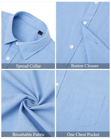 J.VER Men's Linen Shirts Casual Short Sleeve Button Down Shirt Fashion Summer Tops for Beach Vacation Wedding with Pocket Blue Medium - Image 5