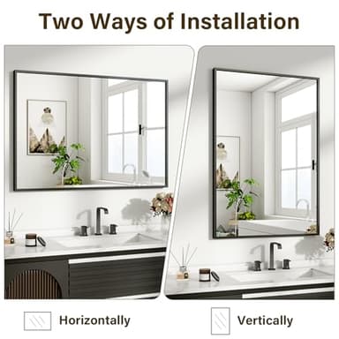 HARRITPURE 48"x30" Framed Bathroom Mirror for Wall Rectangle Mirror Aluminum Alloy Frame Wall-Mounted for Farmhouse Entryway Bedroom Living Room Black - Image 7