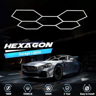 Hexagon Garage Lights 3 Level Dimmable, High Brightness 168W 5600 to 18480 Lumens 6500K Honeycomb Hexagon Led Garage Light 5 Grid for Garage, Auto Beauty Shop, Car Detailing Shop, Workshop - Image 5