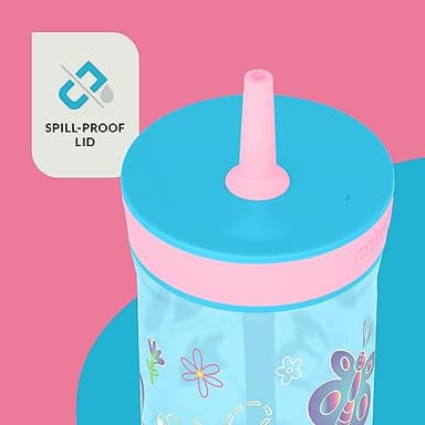 Contigo Leighton Kids Water Bottle, 2-Pack, 14oz, Spill-Proof, Blue Raspberry/Azalea & Butterlies/Llamas, Dishwasher Safe Tumbler with Straw - Image 2