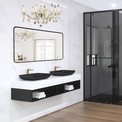 Minuover Wall Mount Mirror for Bathroom, Brushed Black Metal Framed Large Rounded Corner Rectangular Vanity Mirror, Anti-Rust, Tempered Glass (30" x 48", Black) - Image 1