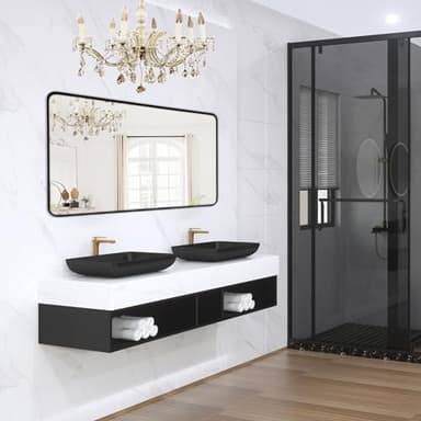 Minuover Wall Mount Mirror for Bathroom, Brushed Black Metal Framed Large Rounded Corner Rectangular Vanity Mirror, Anti-Rust, Tempered Glass (30" x 48", Black) - Image 1
