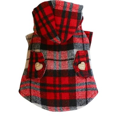 Kirei Sui Hoodie for Small Dogs Cats, Cat Apparel, Dog Shirt, Winter Clothes for Puppy Kitten Red Plaid (XS 2.2-3.3lbs) - Image 1