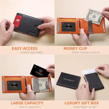 RUNBOX Slim Wallets for Men - Leather Money Clip Mens Wallet - RFID Blocking Front Pocket Bifold Wallet - Thin Credit Card Holder with Gift Box - Image 7
