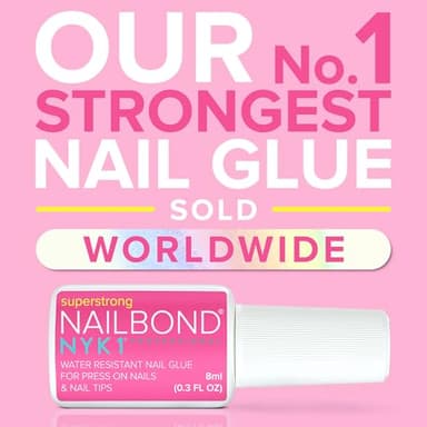 Super Strong Nail Glue for Press On Nails, Nail Tips & Acrylic Fake Nails (8ml) NYK1 NailBond Brush On Glue for Press Ons, Tips & Acrylics - Long Lasting, Maximum Strength, Mess-Free Application - Image 2