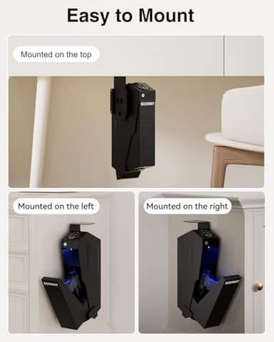 Gun Safe, Mounted Biometric Pistol Safe Drop Down Gun Lock Box for Handgun with 3 Ways Quick Access Bedside Pistol Case for Nightstand, Desk, Wall, Dresser - Image 4