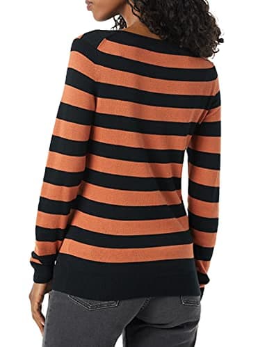 Amazon Essentials Women's Long-Sleeve Lightweight Crewneck Sweater (Available in Plus Size), Black Caramel Rugby Stripe, X-Large - Image 3