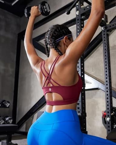 RUNNING GIRL Sports Bras for Women,Strappy Back Plus Size Bras Padded Workout Red Sports Bras Push up(WX2354 Winedred,M) - Image 2