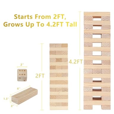 Aivalas Giant Timber Blocks Games, 56 Blocks Large Tower Outdoor Games - Includes Carry Bag and Scoreboard, Wood Stacking Yard Games Grows from 2FT to Over 4.2FT for Kids Adults Family - Image 3