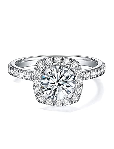 IMOLOVE Moissanite Halo Engagement Rings for Women Halo Rings for Women Wedding Promise Ring 1.4CT D Color VVS1 Clarity Round Cut Moissanite Ring in Sterling Silver plated with 18K White Gold-70 - Image 1