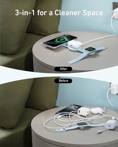 Anker MagSafe Compatible MagGo UFO 3-in-1 Charger, iPhone 17 Wireless Charging Station, 15W Qi2 Certified, Foldable Travel Charging Pad, for iPhone 17/16/15/14, AirPods, Apple Watch (Not a Power Bank) - Image 5