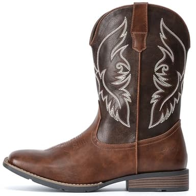 IUV Cowboy Boots For Men Square Toe Western Boot Durable Retro Classic Embroidered Pull On Boot Slip Resistant Country Boots - Image 2