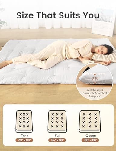 Syrinx Japanese Floor Futon Mattress, Foldable Tatami Sleeping Pad for Adults & Kids, Roll-Up Floor Bed or Bench Cushion - Image 6