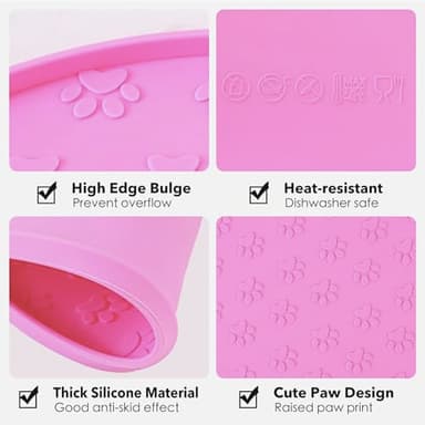 Silicone Pet Food Mat - Waterproof Dog Food Bowl Mat Cat Feeding Mat Thicker Pet Placemat Eating Mat with High Lip to Prevent Spills, Dog & Cat Water Bowl Mat for Messy Drinkers to Protect Floors,Pink - Image 5