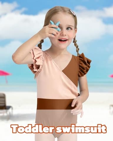 Mioglrie Girls Swimsuit 5T Summer Little Girl Bathing Suit Swimsuit Brown Color Block 6T Bathing Suit for Girls Beach Swimwear - Image 3