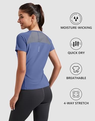 Pioneer Camp Women's Workout Tops Short Sleeve Athletic Shirts Moisture Wicking Quick Dry Mesh Back Yoga Tees for Running Gym Grayish Blue - Image 4