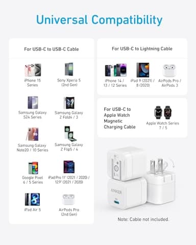 Anker USB C Charger with Foldable Plug, 20W USB C Charger Block for iPhone 17/16 / 15 and More Series, Galaxy, Pixel, iPad (3 Pack, Cable Not Included) - Image 7