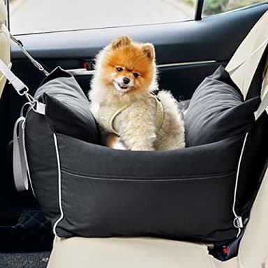 Lesure Small Dog Car Seat for Small Dogs - Waterproof Dog Booster Car Seat with Storage Pockets, Clip-On Safety Leash and Thickened Memory Foam Filling, Pet Carseat Puppy Travel Carrier Bed, Black - Image 8